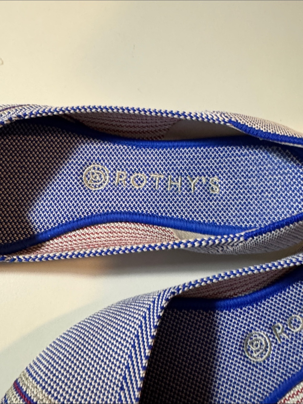 Rothy's Blue Knit Flats, retired style with Reflective Red Stripe, EUC, size 9 - Picture 5 of 10